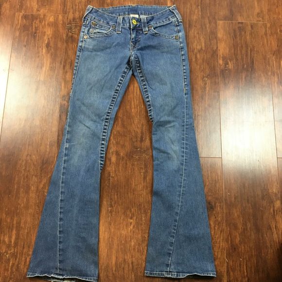 TRUE RELIGION TWISTED FLARE JEANS DISTRESSED SZ 27 - Picture 1 of 6